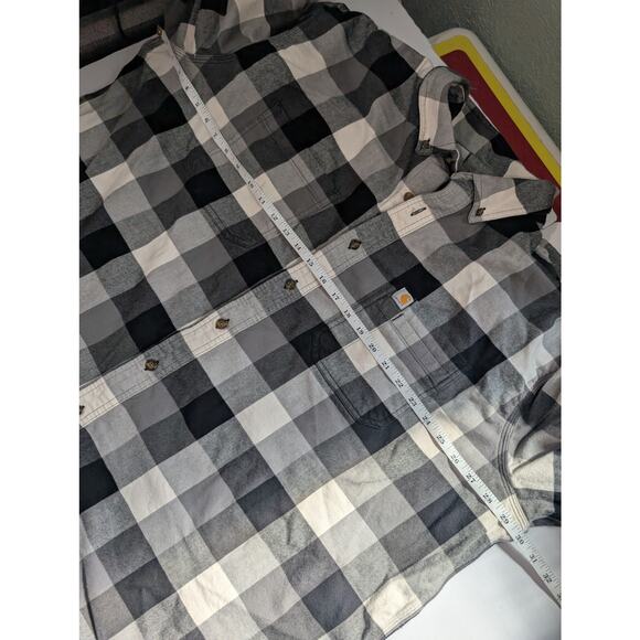 Carhartt Top Mens 3X Black White Plaid Button Front Flannel Relaxed Fit - Picture 8 of 10